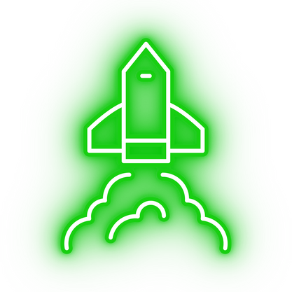 Neon green rocket launch icon